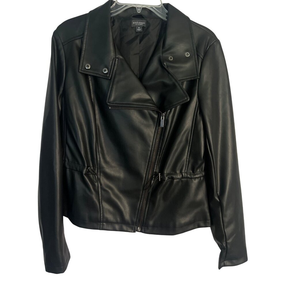 Womens Black Faux Leather Moto Jacket Bold Elements Medium